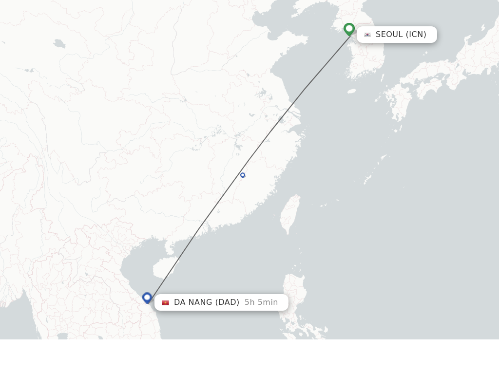 Flights from Seoul to Da Nang route map