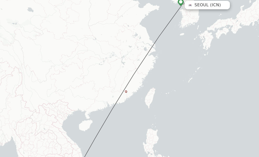 Flights from Seoul to Dalat route map