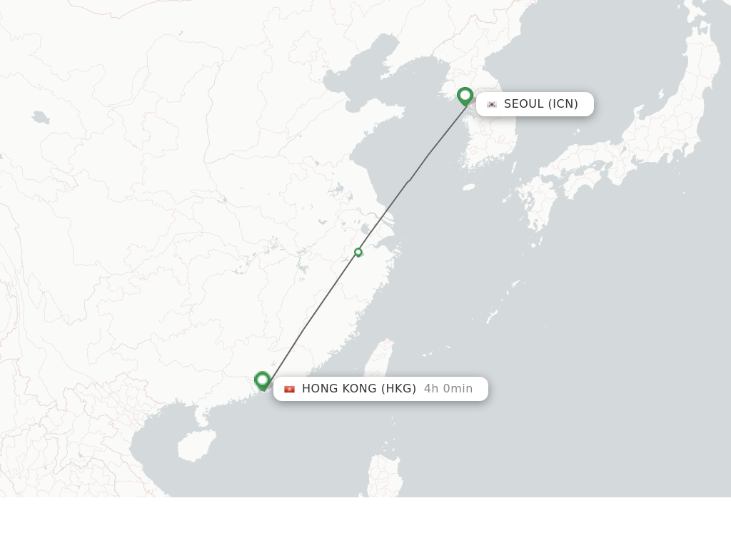 Flights from Seoul to Hong Kong route map