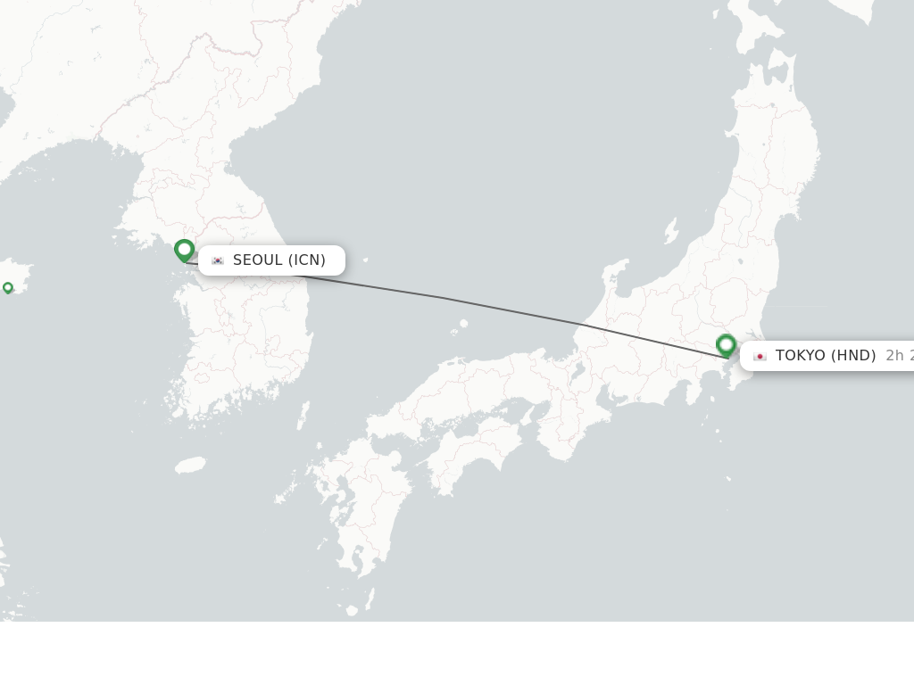 Flights from Seoul to Tokyo route map