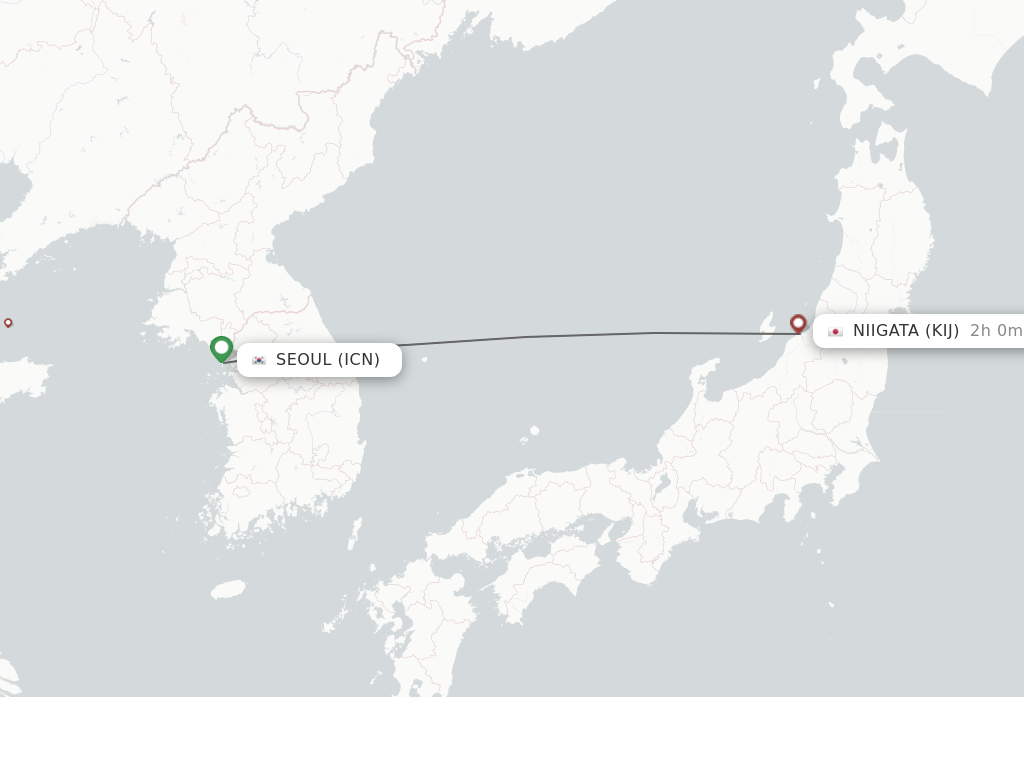 Flights from Seoul to Niigata route map
