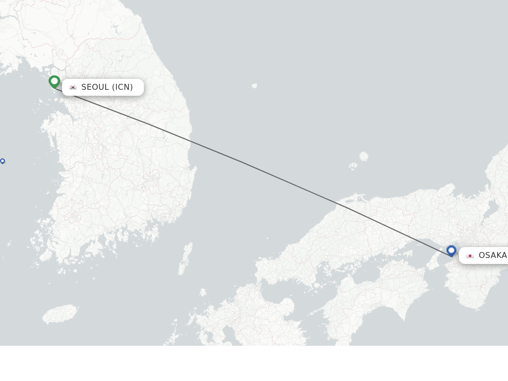 Flights from Seoul to Osaka route map
