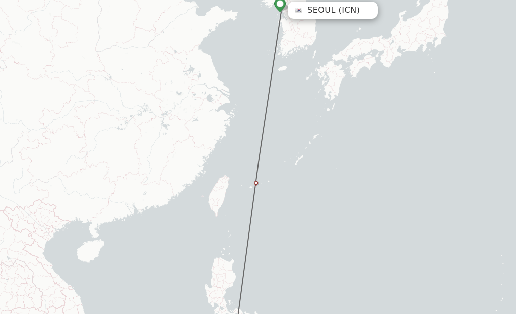 Flights from Seoul to Kalibo route map