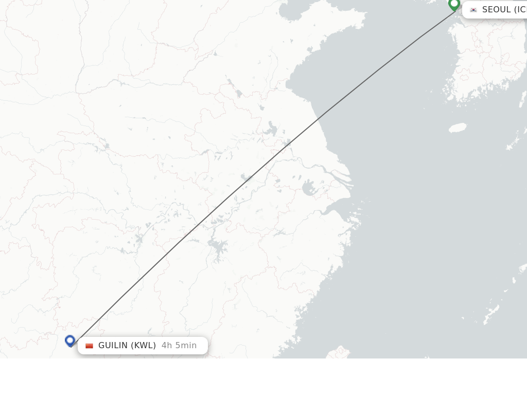 Flights from Seoul to Guilin route map