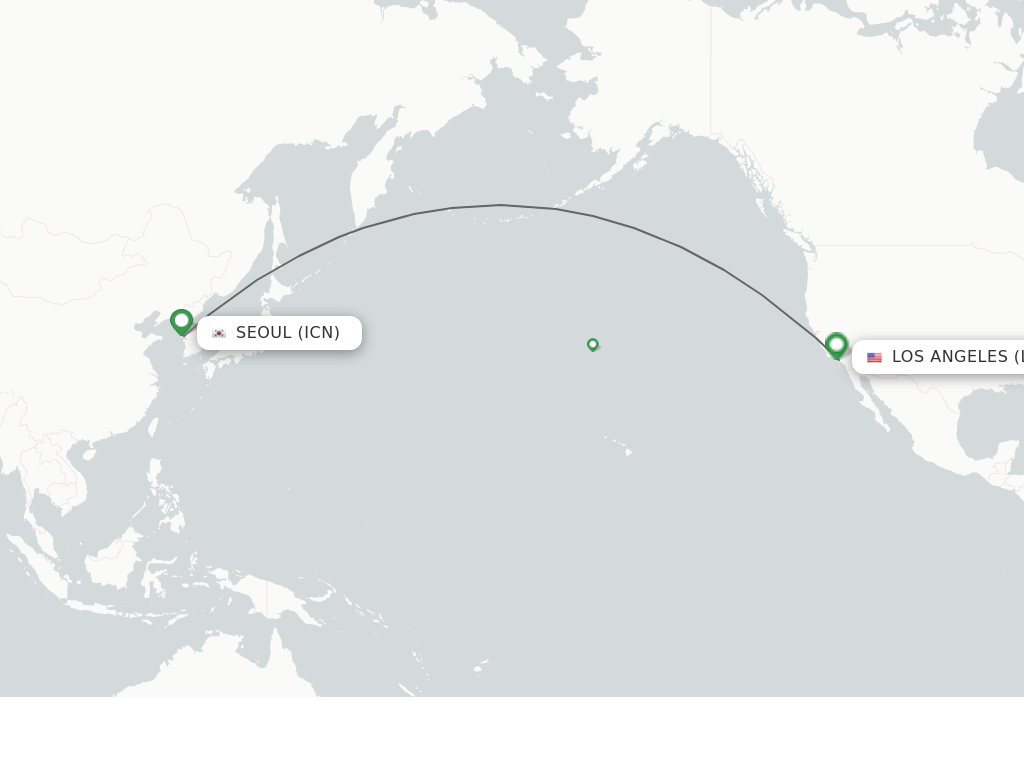 Flights from Seoul to Los Angeles route map
