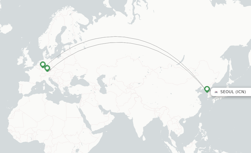 Route map with flights from Seoul with Lufthansa