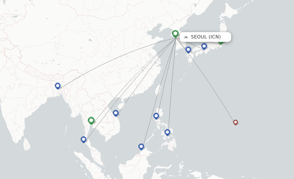 Route map with flights from Seoul with Jin Air