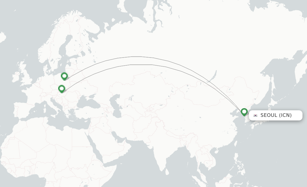 Route map with flights from Seoul with LOT