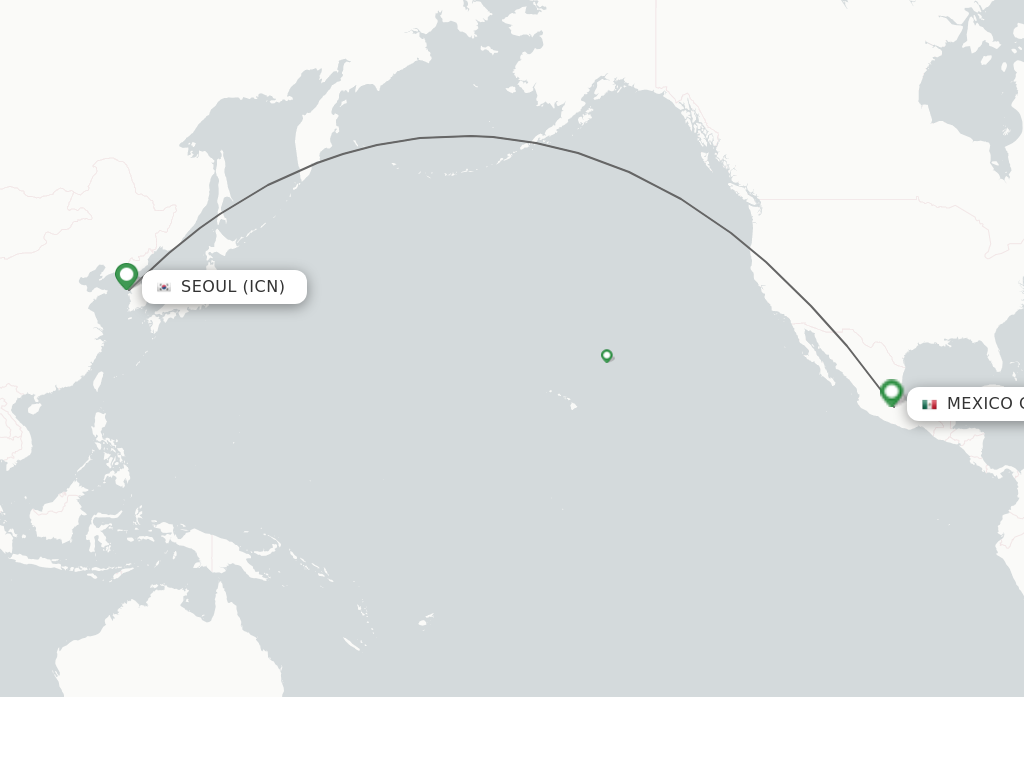 Flights from Seoul to Mexico City route map
