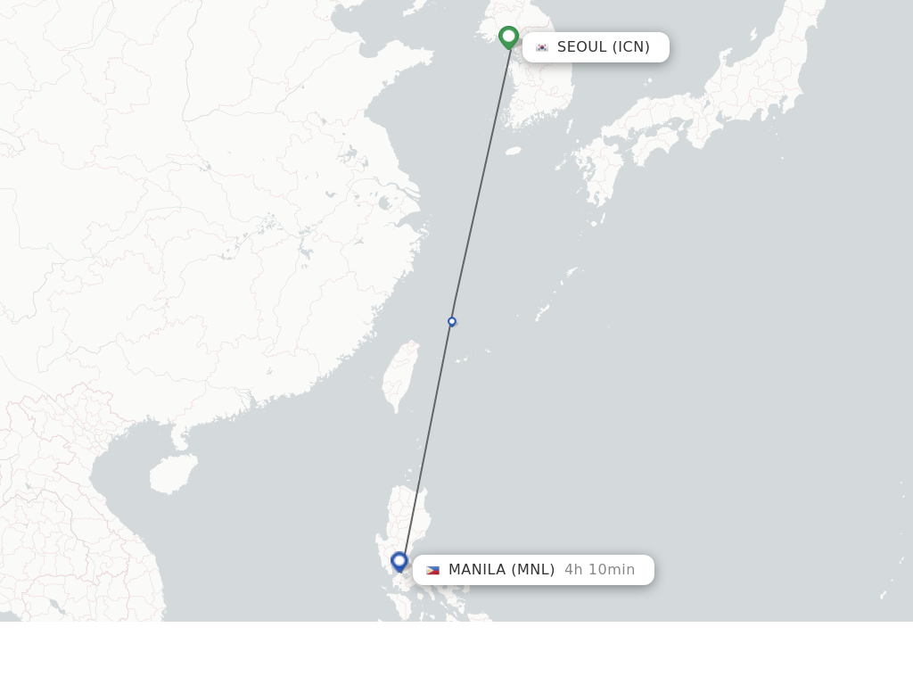 Flights from Seoul to Manila route map
