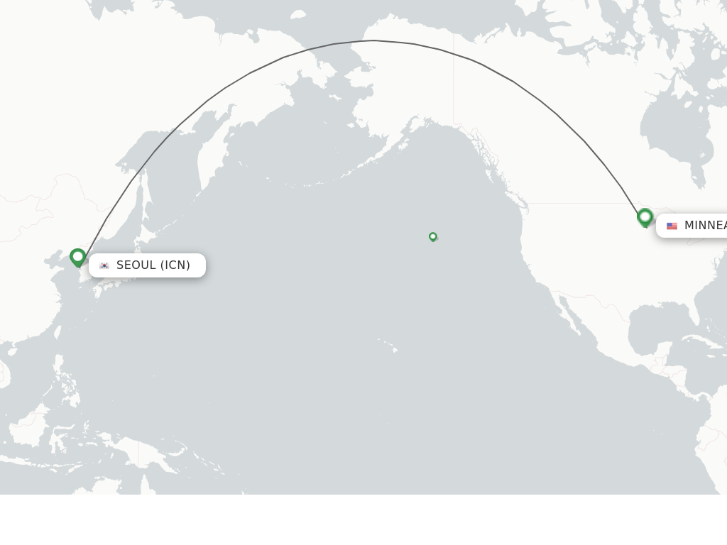 Flights from Seoul to Minneapolis route map