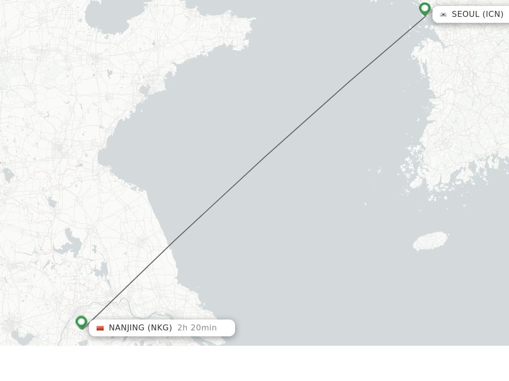 Flights from Seoul to Nanjing route map