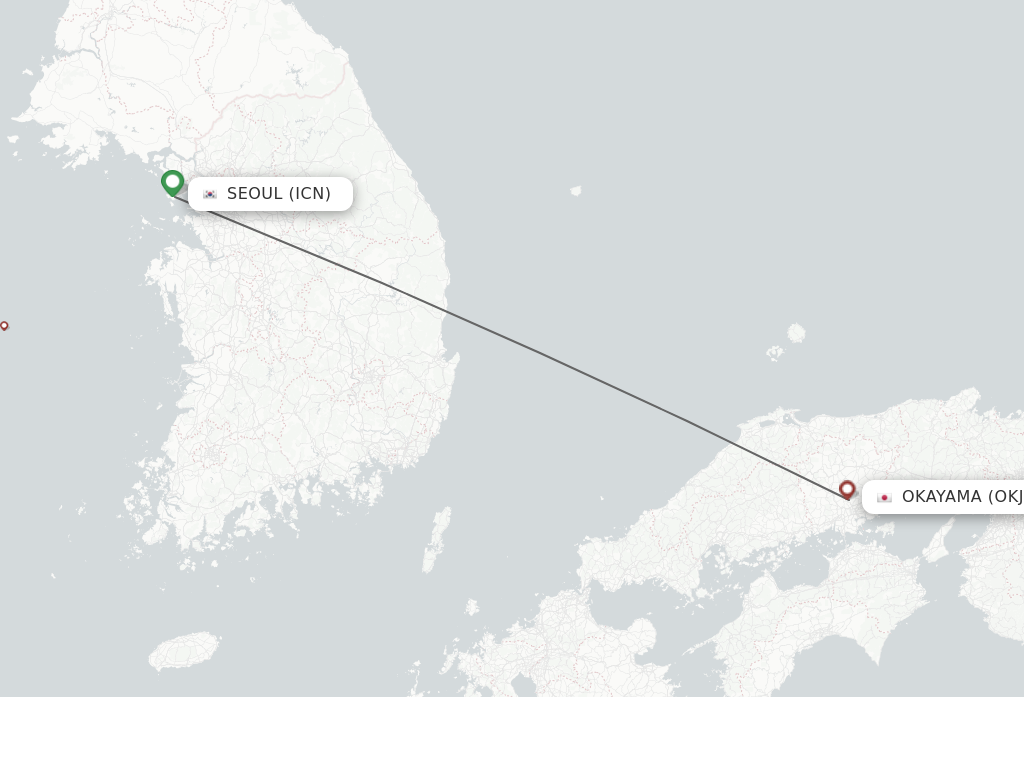 Flights from Seoul to Okayama route map