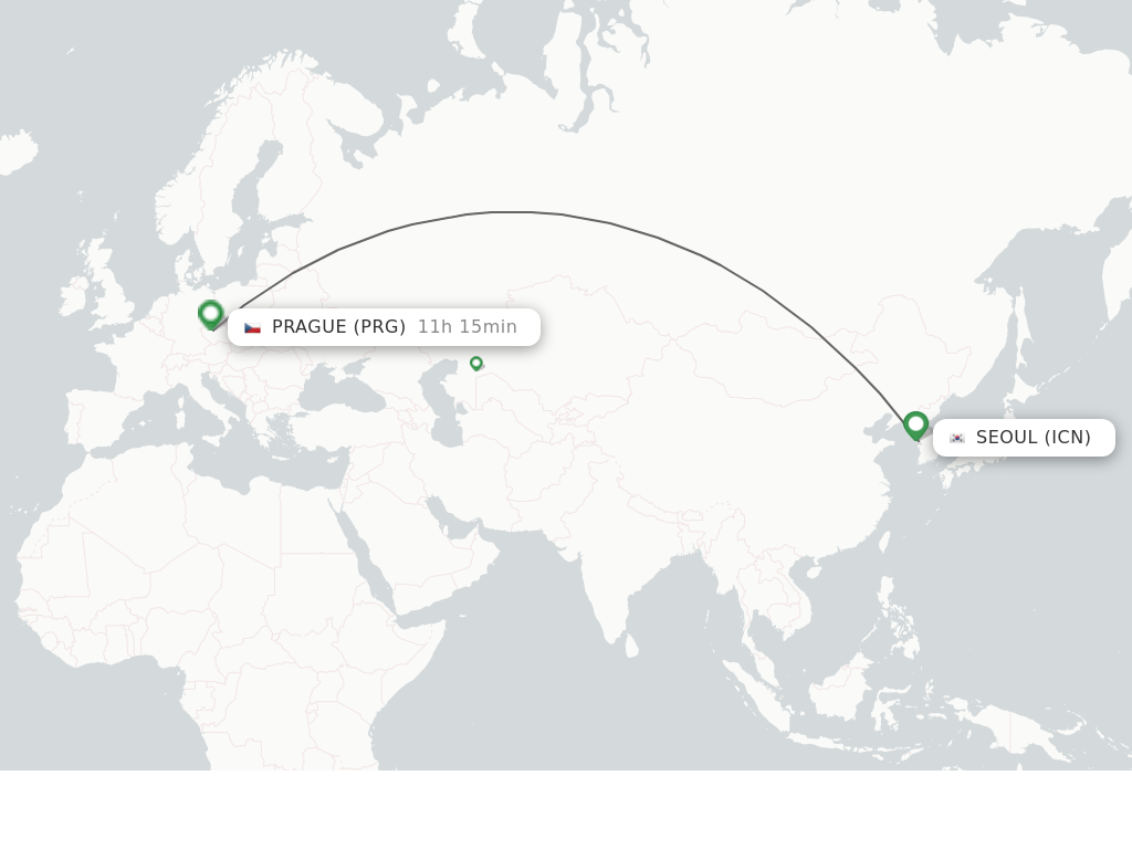 Flights from Prague to Seoul route map