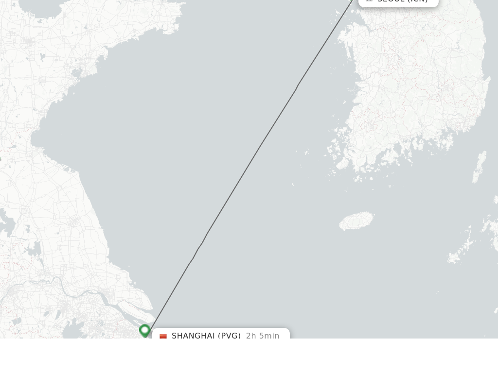 Flights from Seoul to Shanghai route map