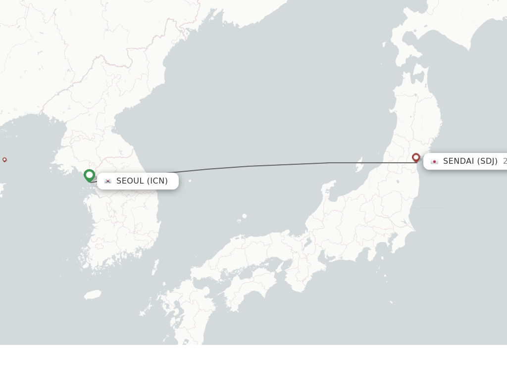 Flights from Seoul to Sendai route map