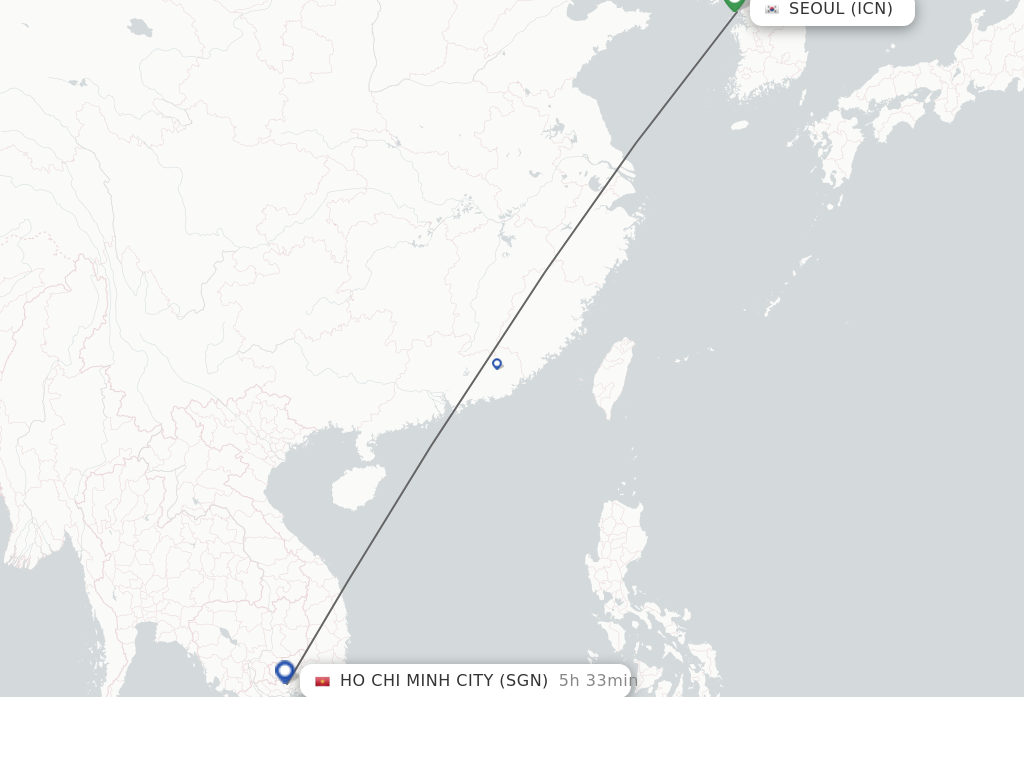 Flights from Seoul to Ho Chi Minh City route map