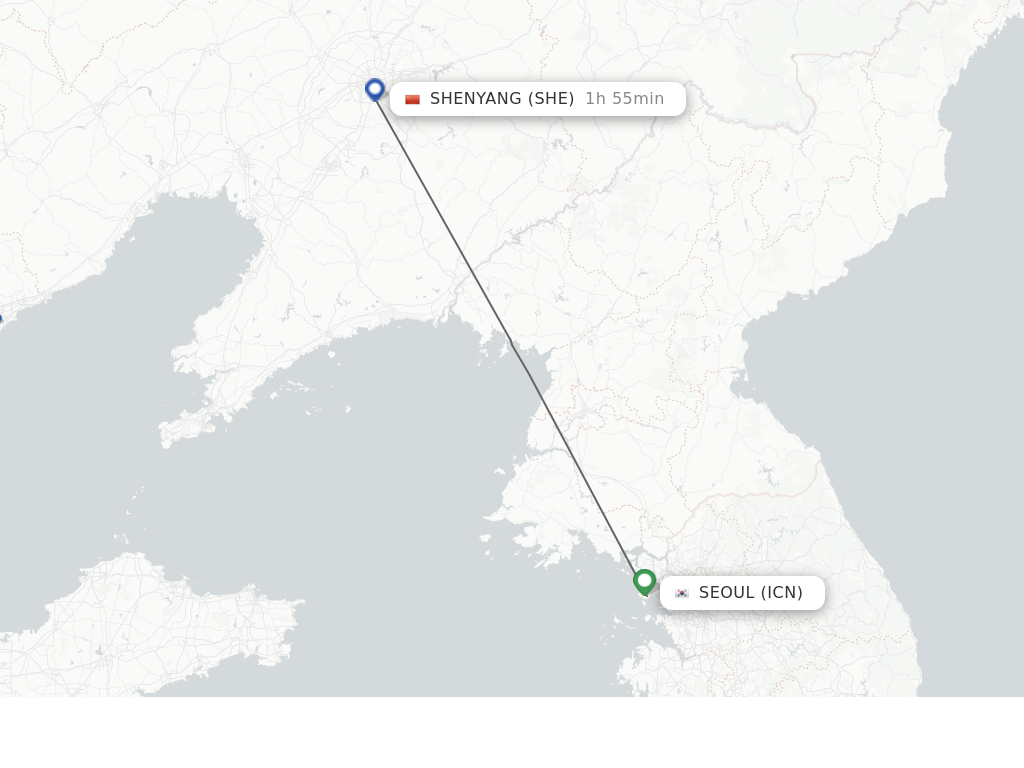 Flights from Seoul to Shenyang route map