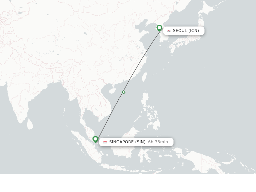 Flights from Seoul to Singapore route map