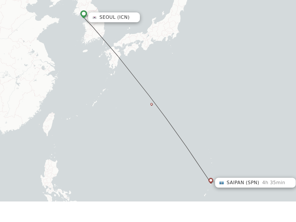 Flights from Seoul to Saipan route map