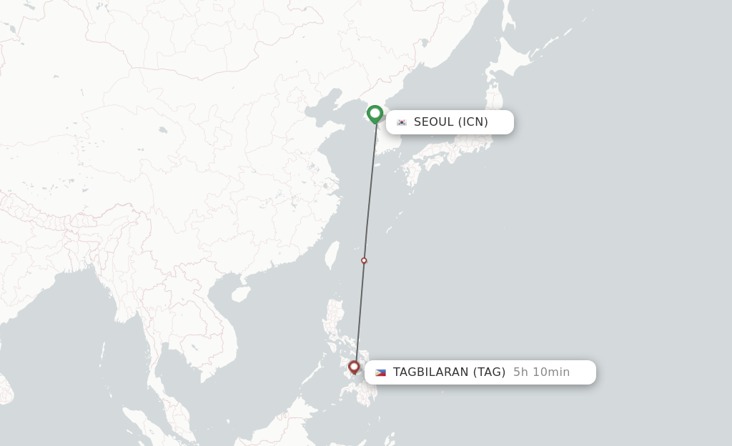 Flights from Seoul to Panglao route map