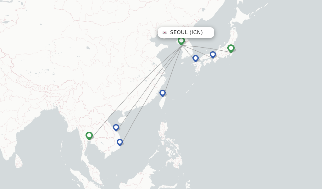 Route map with flights from Seoul with Eastar Jet