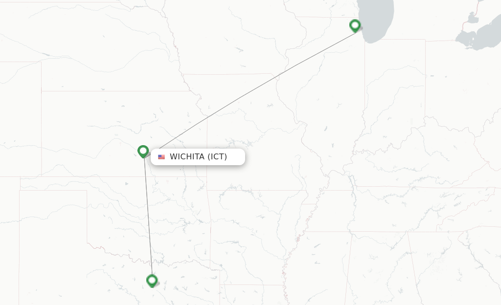 Route map with flights from Wichita with American Airlines