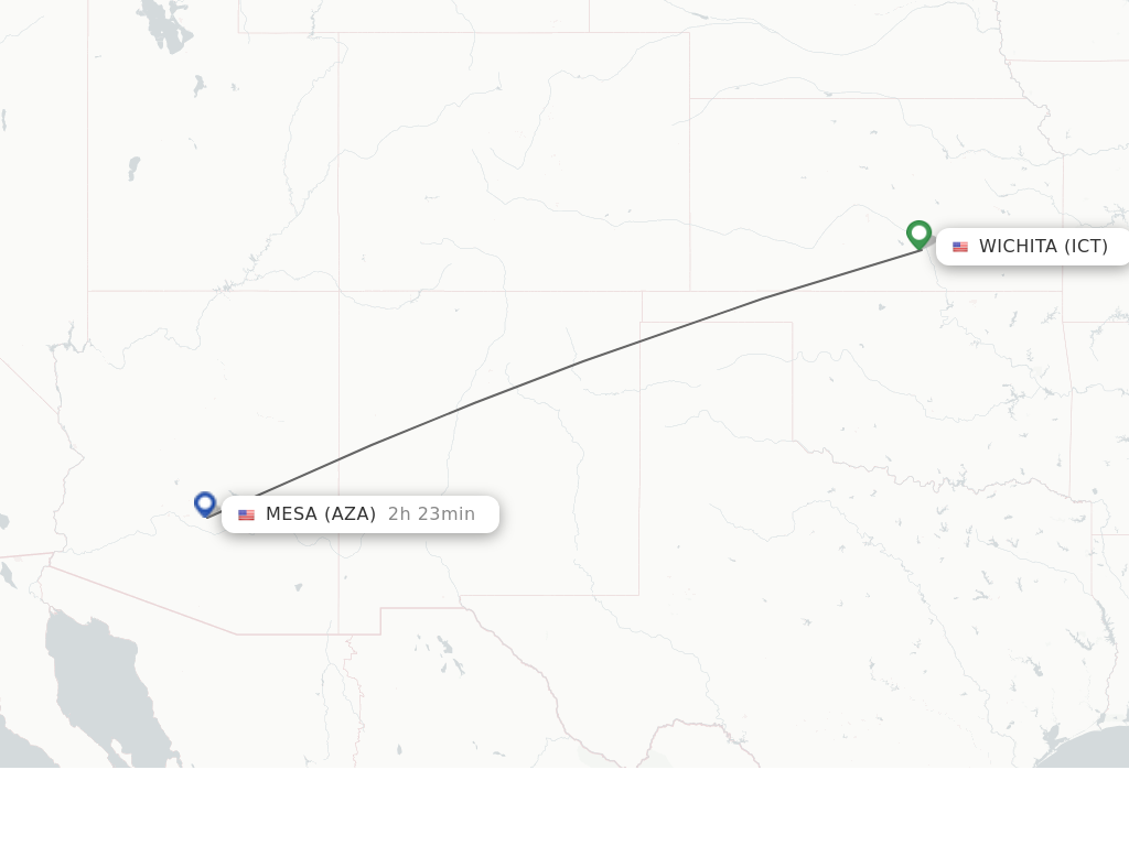 Flights from Wichita to Mesa route map