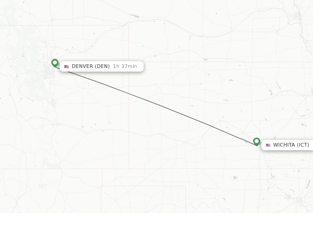 Flights from Wichita to Denver route map