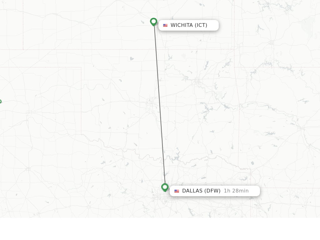 Flights from Wichita to Dallas route map