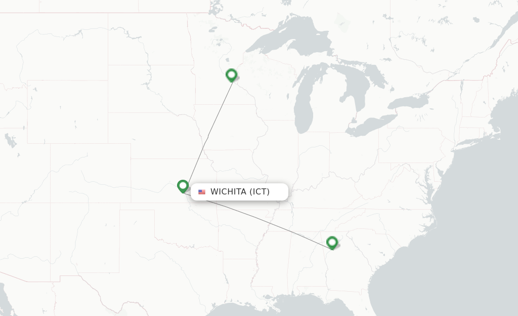 Route map with flights from Wichita with Delta