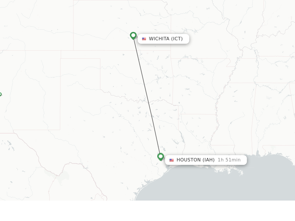 Flights from Wichita to Houston route map
