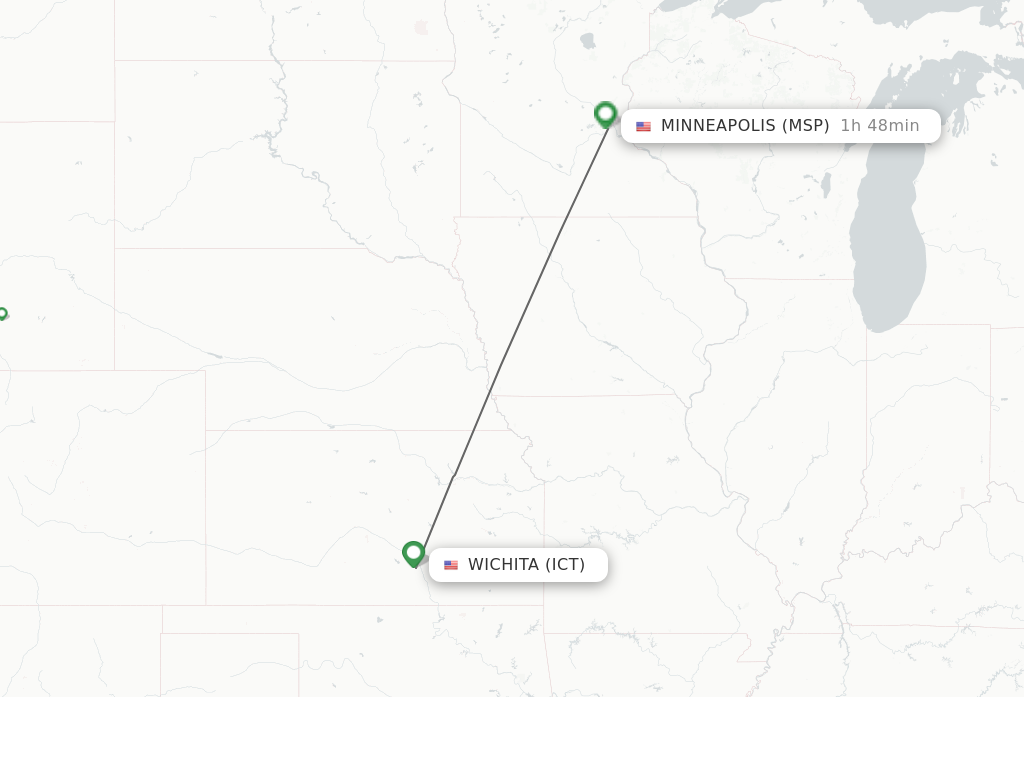 Flights from Wichita to Minneapolis route map