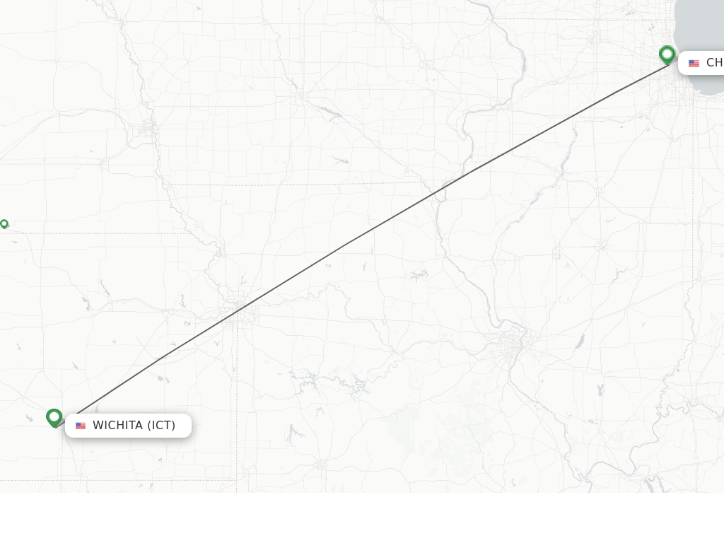 Flights from Wichita to Chicago route map