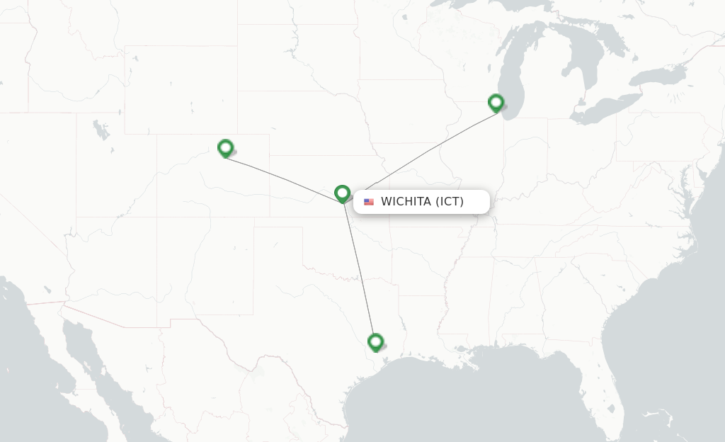 Route map with flights from Wichita with United