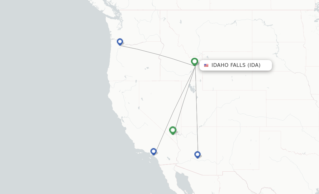 Route map with flights from Idaho Falls with Allegiant Air