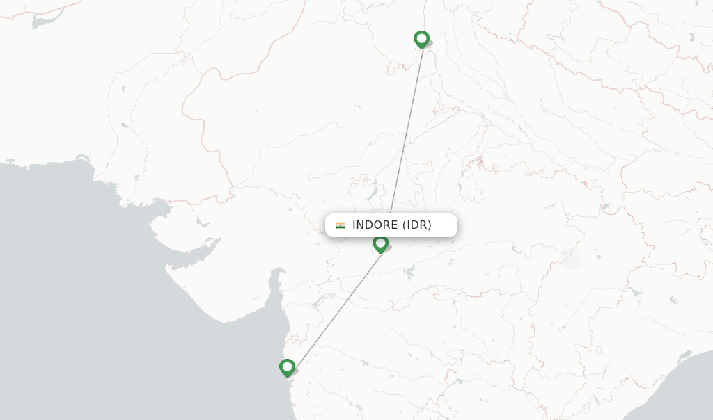 Route map with flights from Indore with Air India