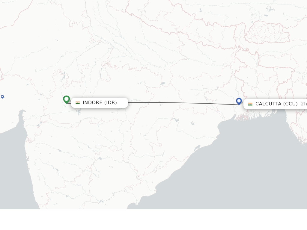 Flights from Indore to Kolkata route map