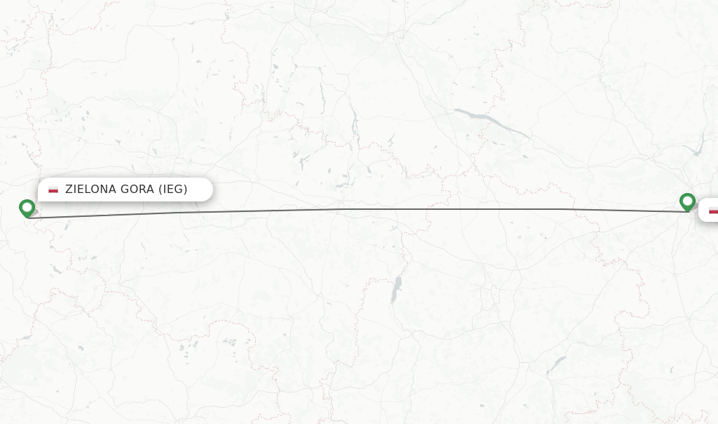 Flights from Zielona Gora to Warsaw route map