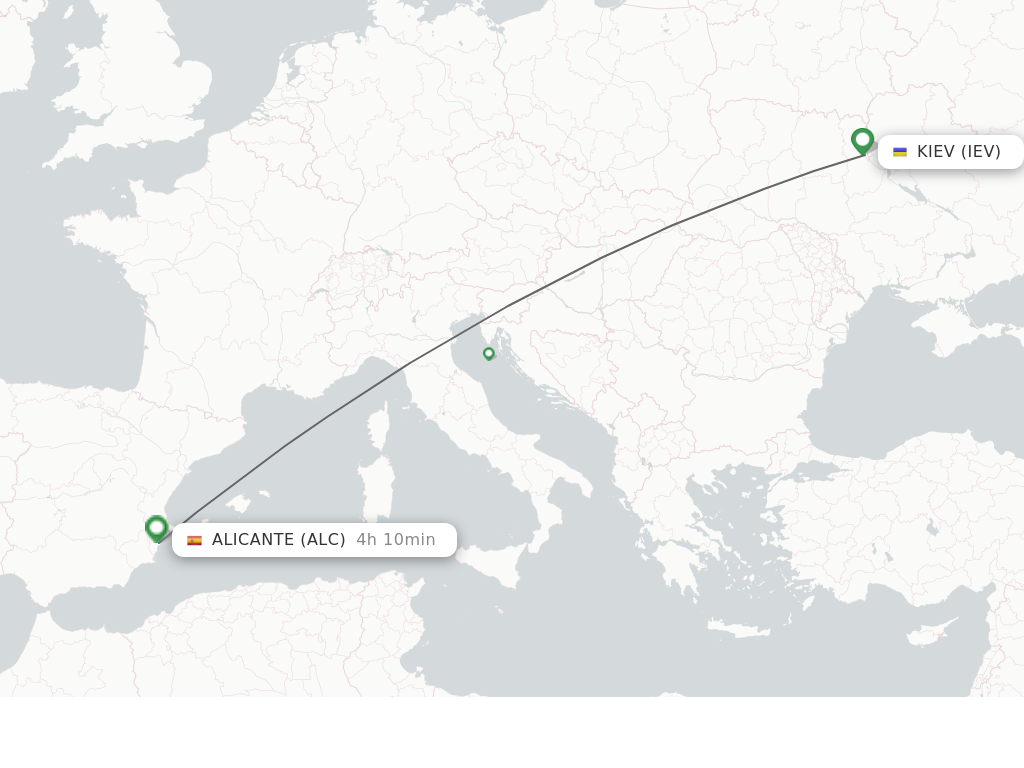 Flights from Kiev to Alicante route map