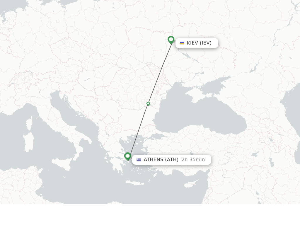 Flights from Kiev to Athens route map