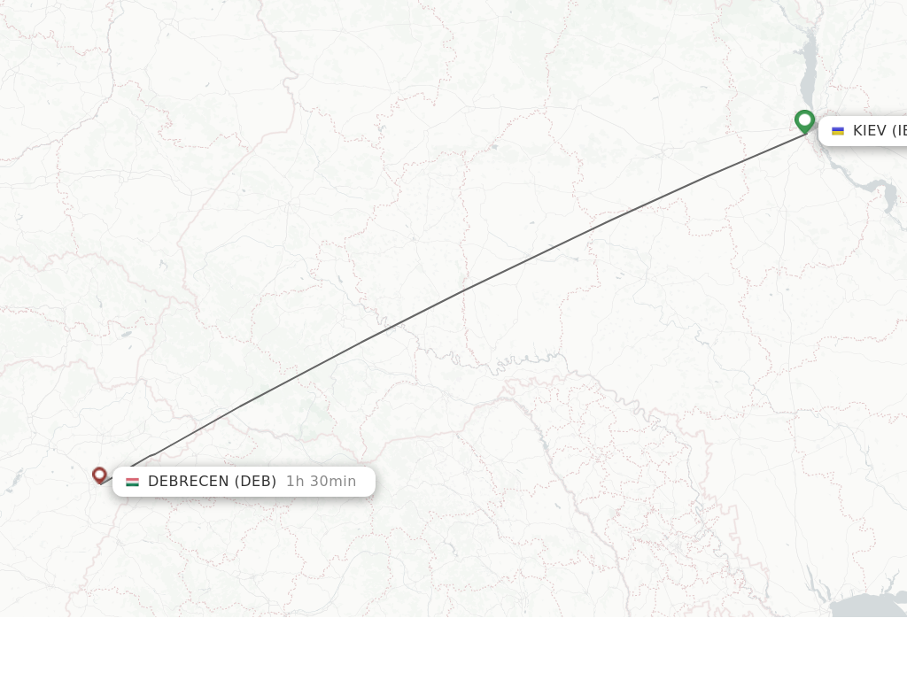 Flights from Kiev to Debrecen route map