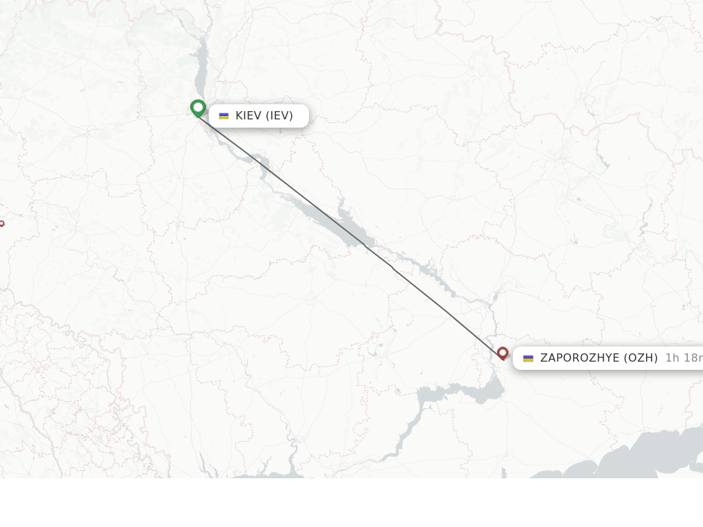 Flights from Zaporozhye to Kiev route map