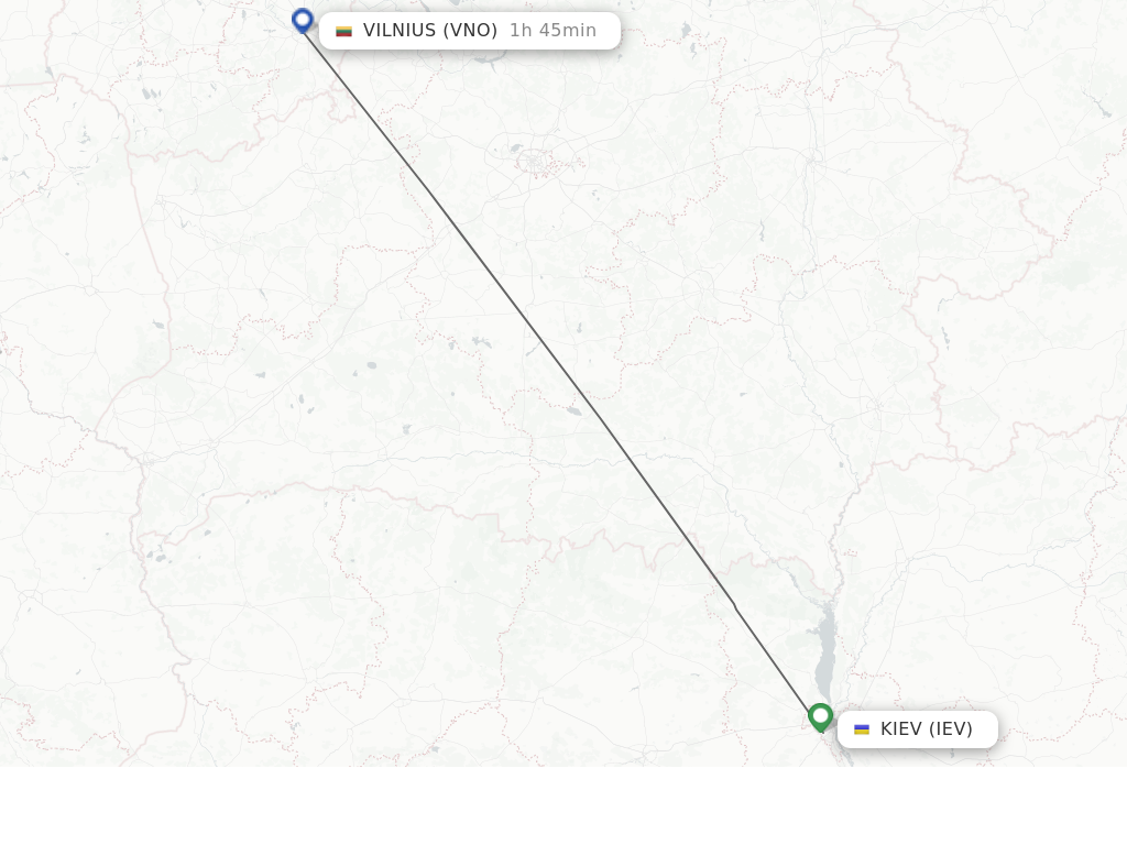 Flights from Vilnius to Kiev route map