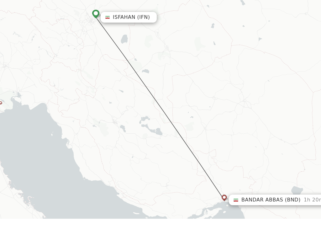 Flights from Isfahan to Bandar Abbas route map