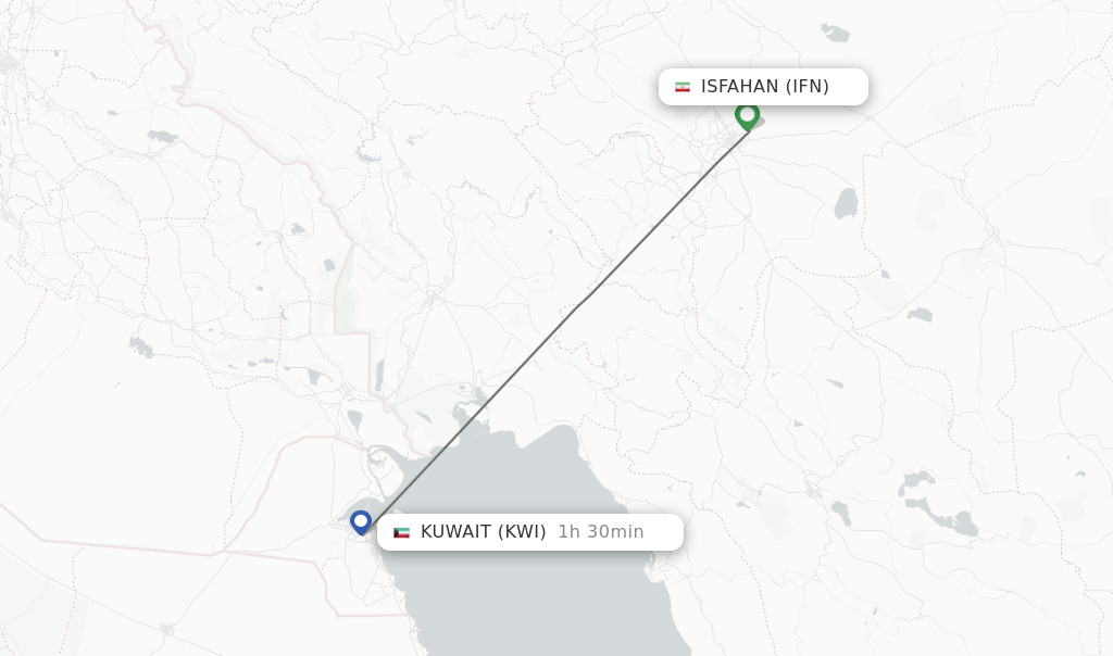 Flights from Isfahan to Kuwait route map