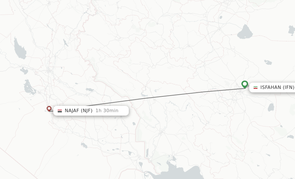 Flights from Isfahan to Najaf route map