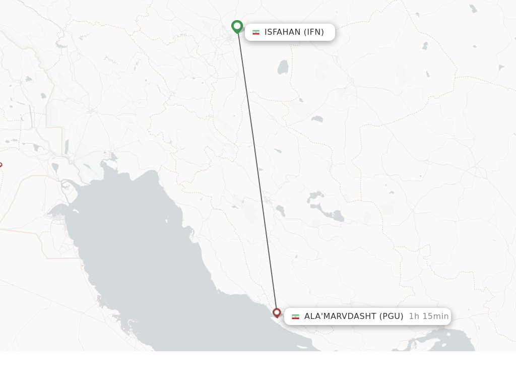 Flights from Ala'Marvdasht to Isfahan route map