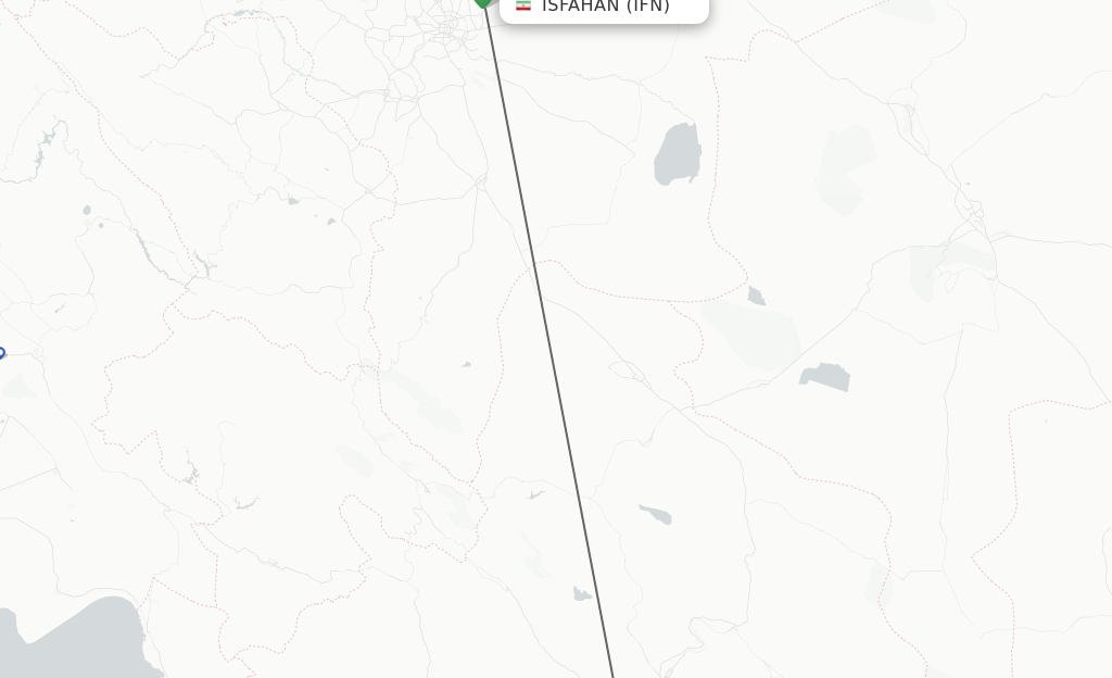 Flights from Isfahan to Shiraz route map