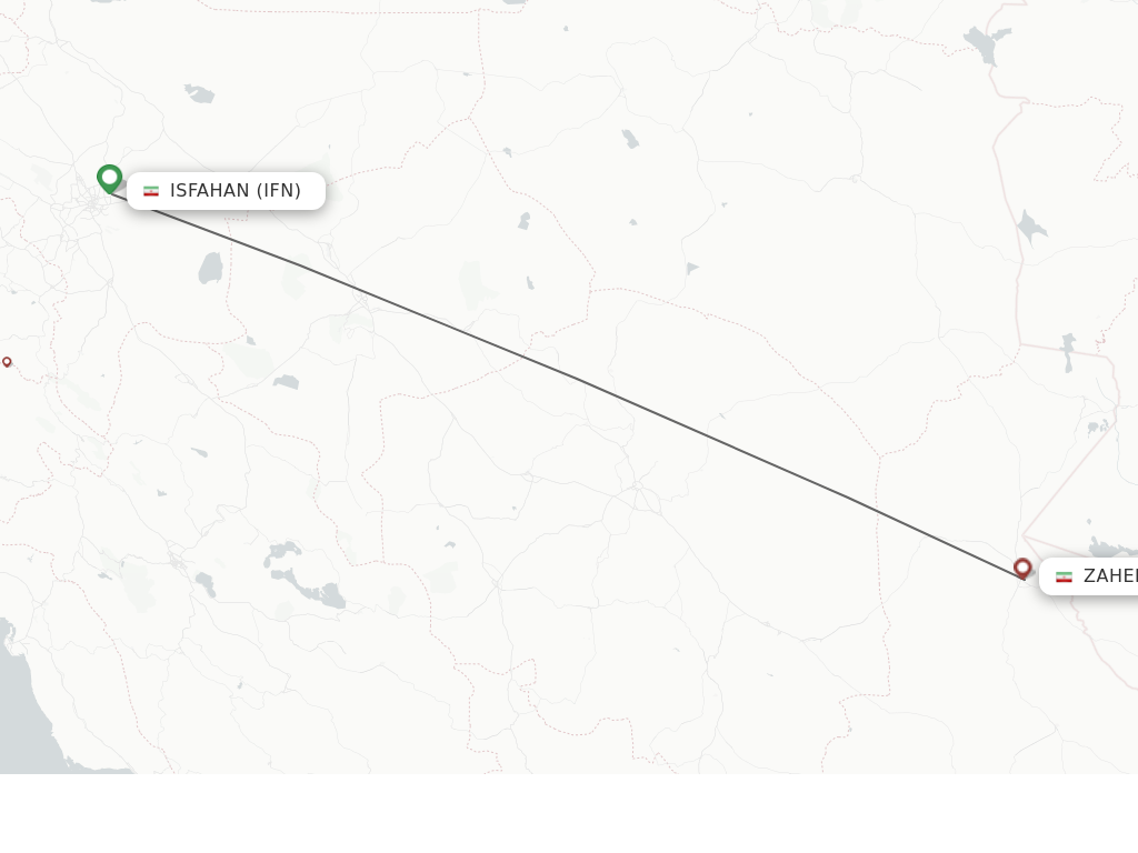 Flights from Zahedan to Isfahan route map